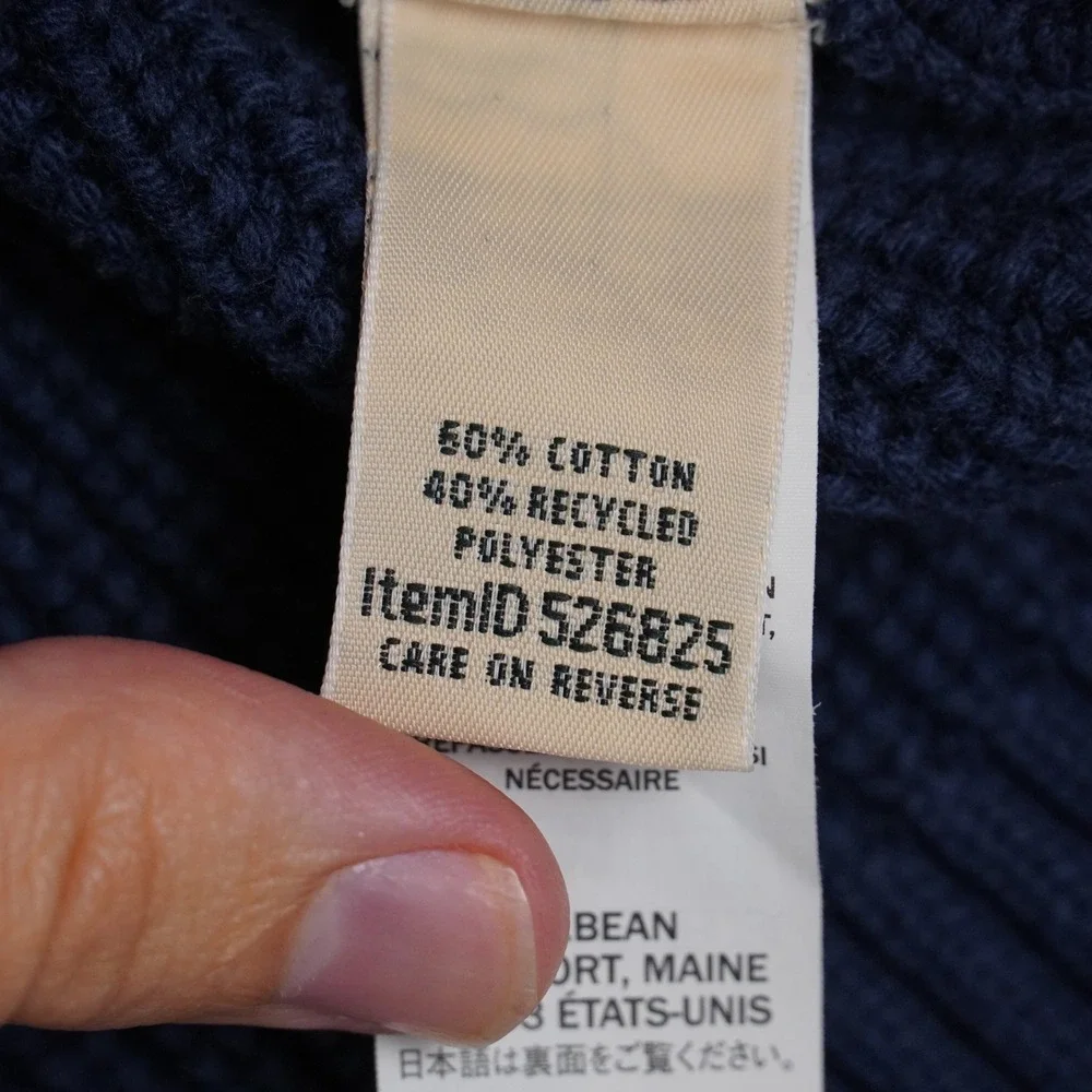 L.L.Bean Quarter Zip Sweater Mens 1X Blue Shaker Knit Chevron Cotton Blend